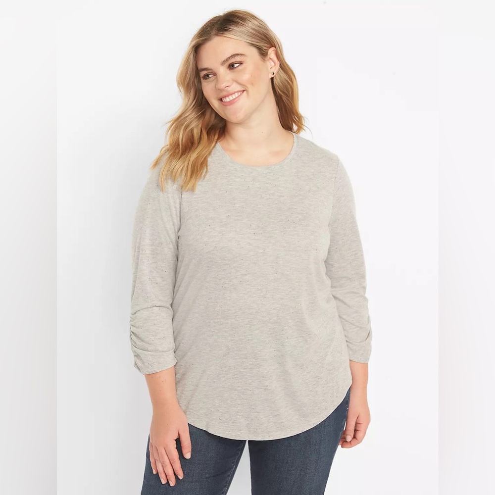 Lane Bryant 3/4 ruched sleeve curved hem top 26 28